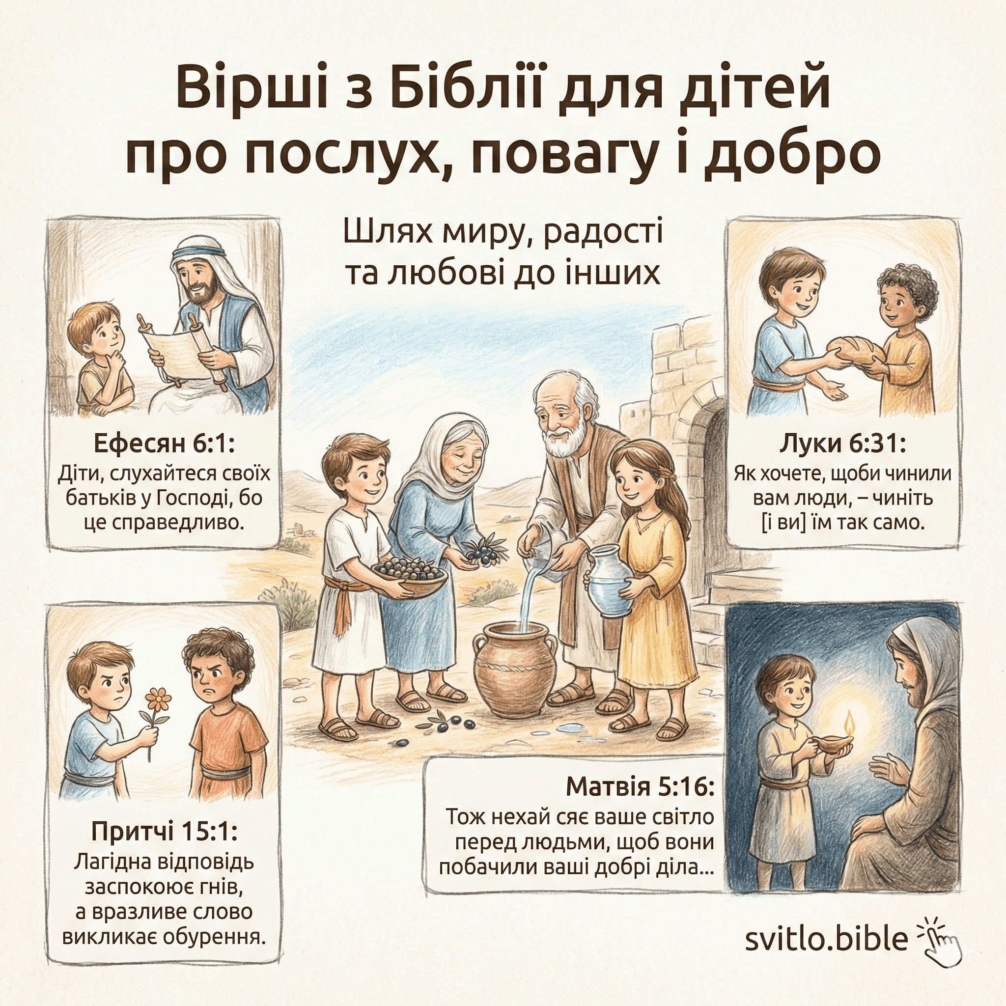 Біблійні цитати для дітей про добро, послух і повагу