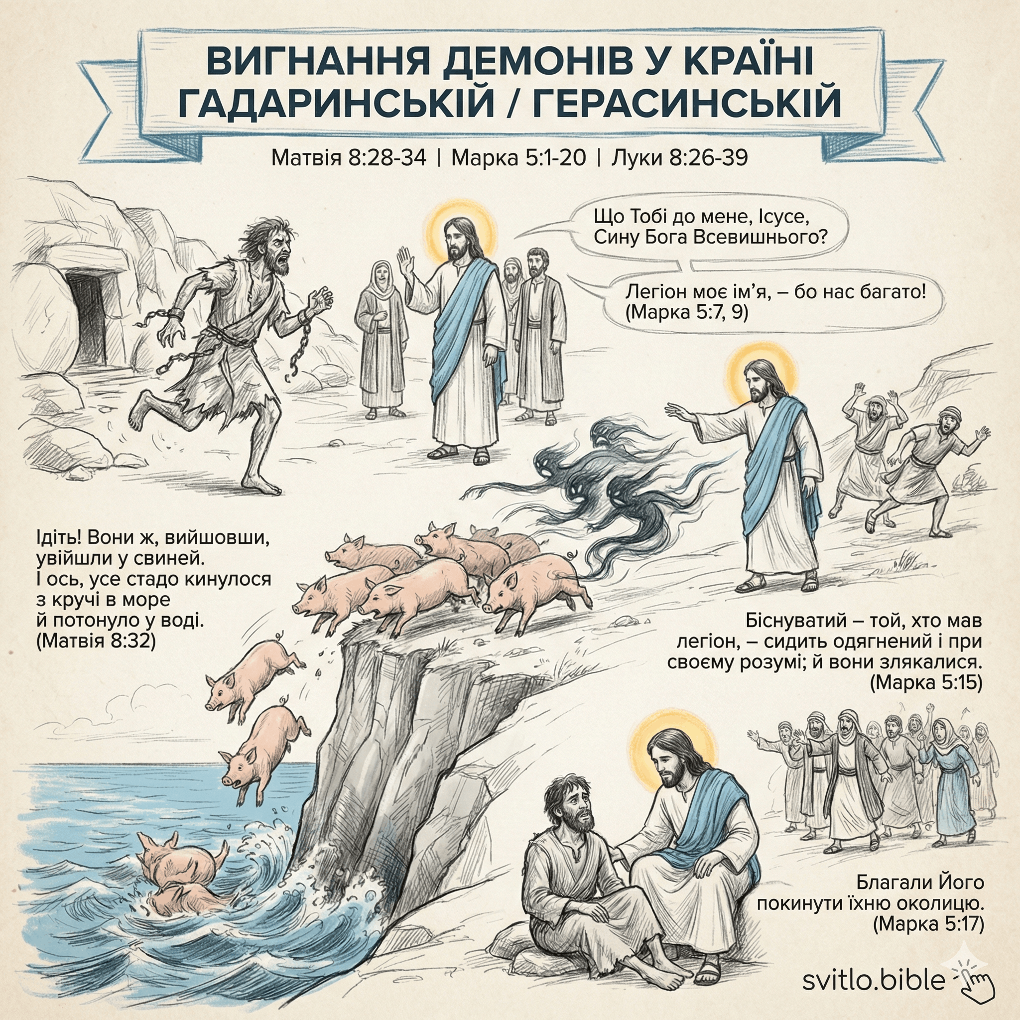 вигнання демонів у країні Гадаринській / Герасинській (у свиней)