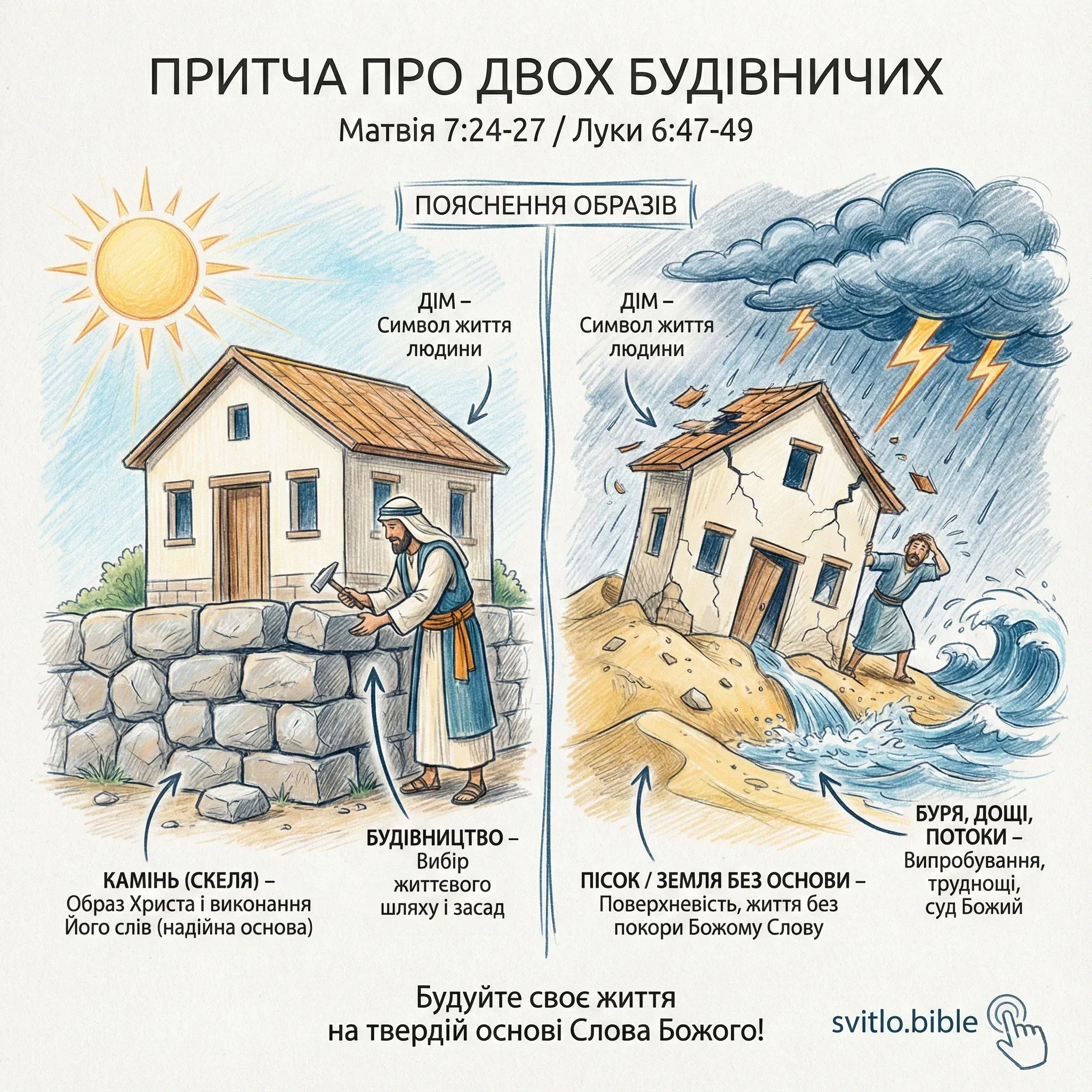 пояснення образів притчі про двох будівничих (розумного та нерозумного)