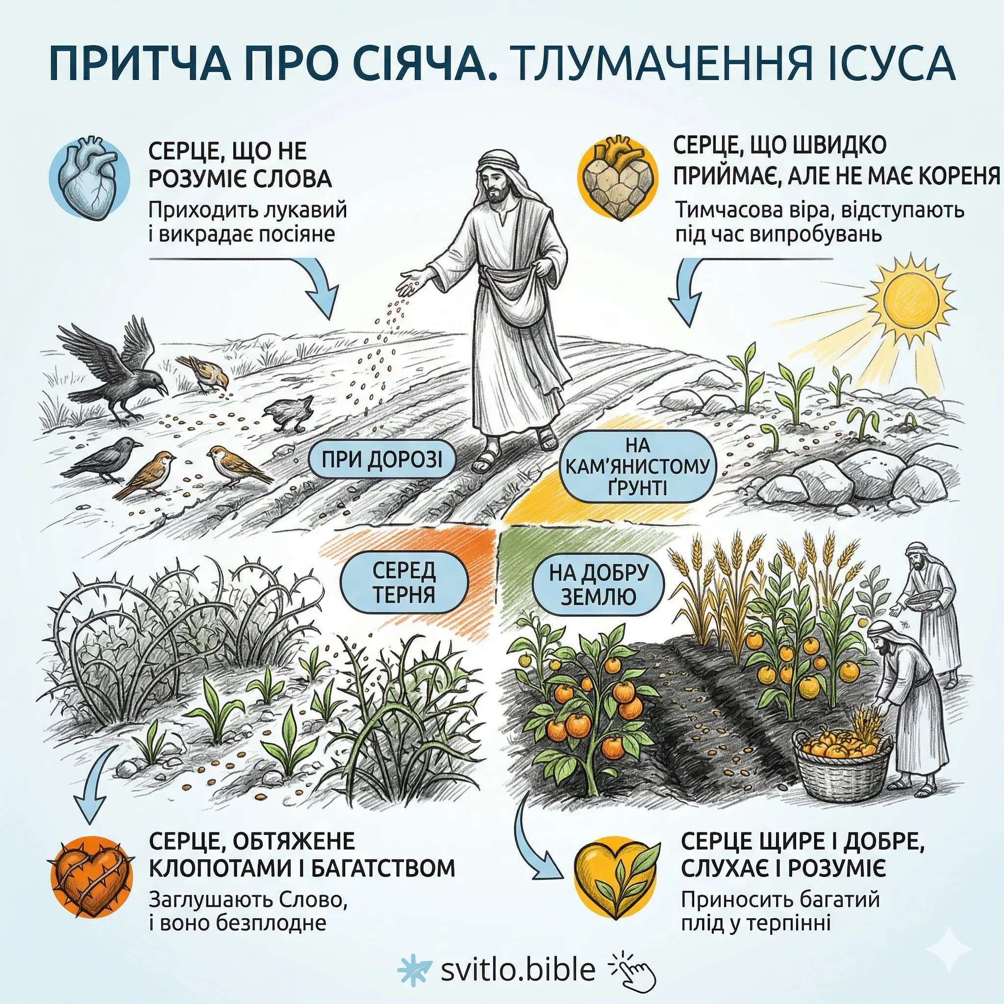 зерно яке проросло на дорозі камінні тернині добрій землі