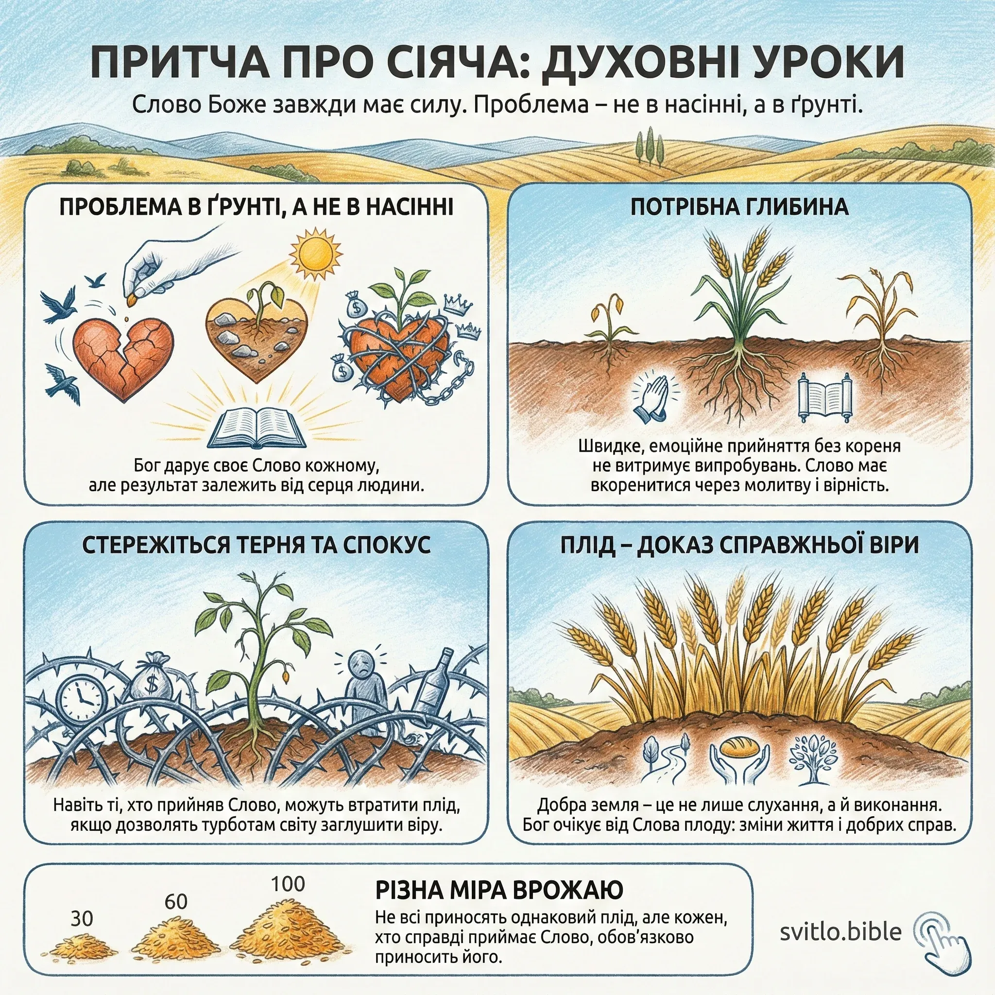 біблійна історія про сіяча вчить нас слухати й сприймати Слово Ббоже